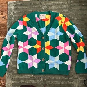 Jumper 1234~ Green Geometric Cardigan